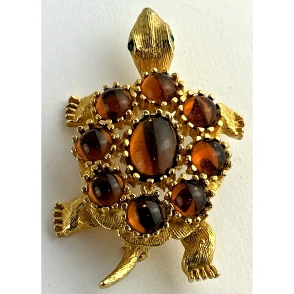 De Nicola Turtle Brooch Root Beer Rhinestones Vintage Complete Pretty - Picture 2 of 6